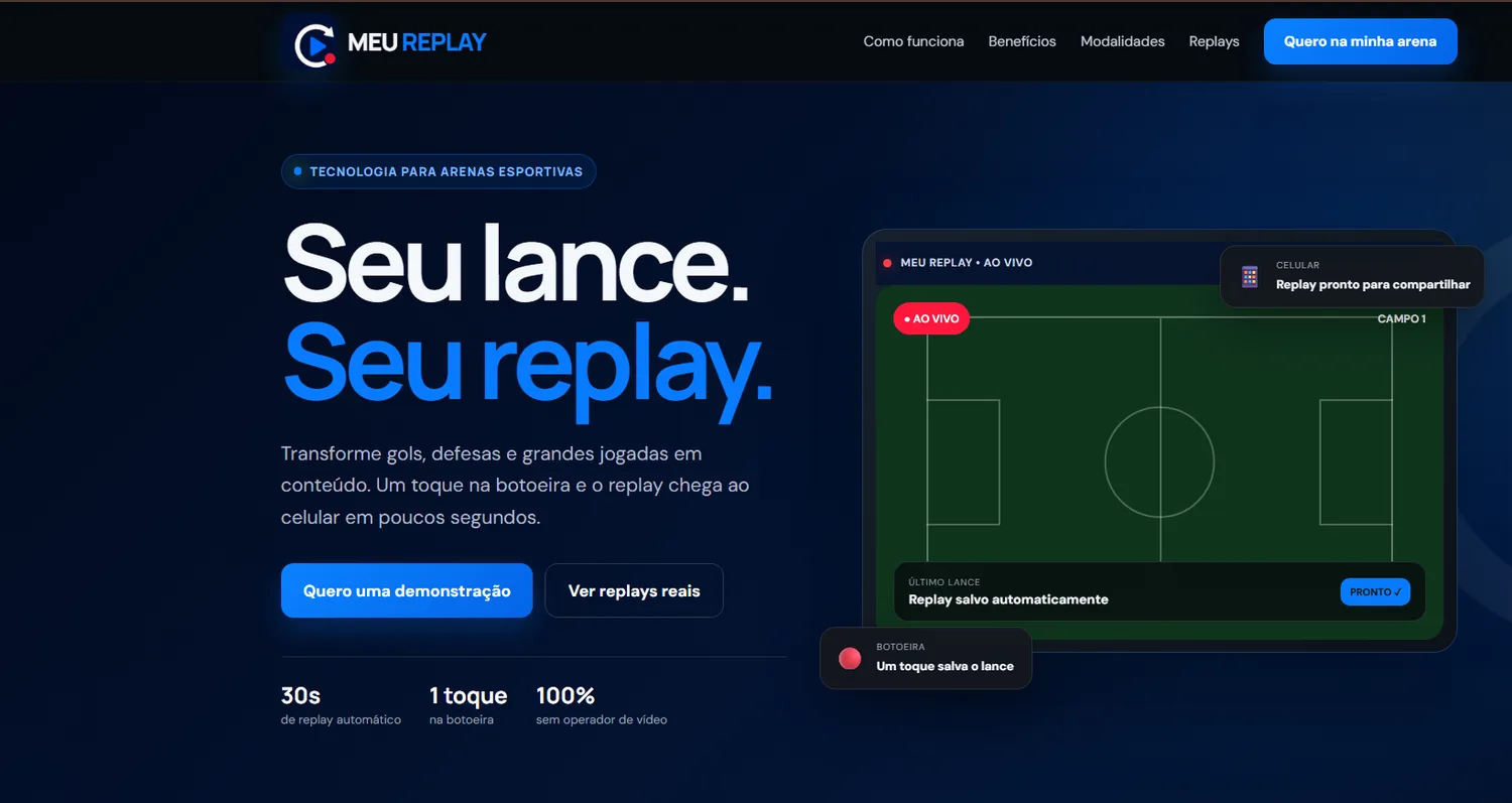Página inicial do Meu Replay, sistema automatizado de replay esportivo